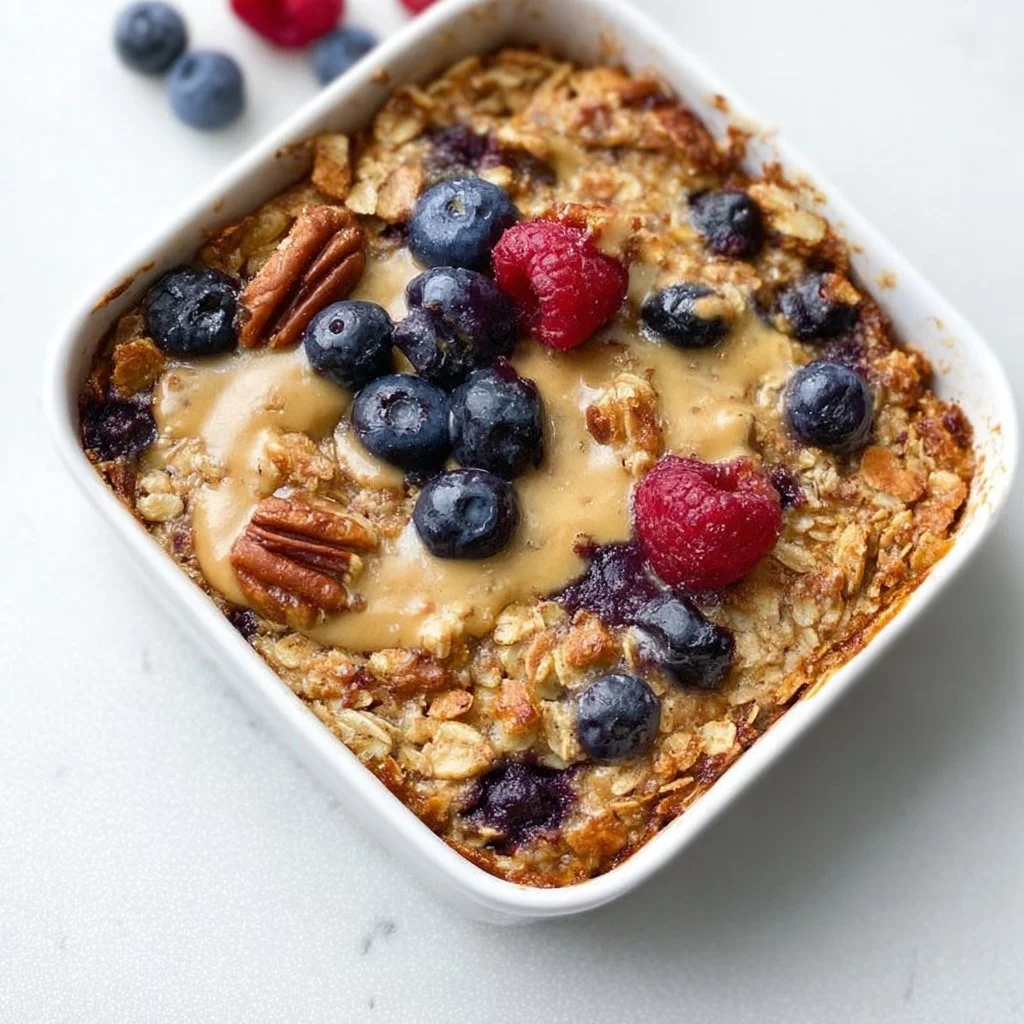 1735855500050-b33rq64b Delicious vegan baked oatmeal topped with fruits and nuts in a baking dish