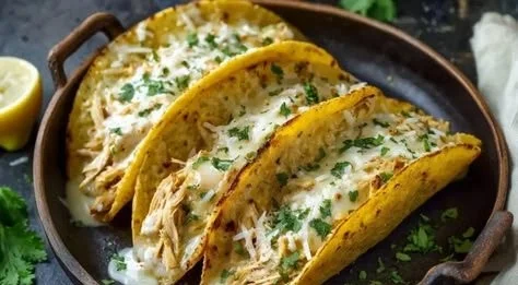 Delicious White Chicken Chili Tacos topped with fresh ingredients.