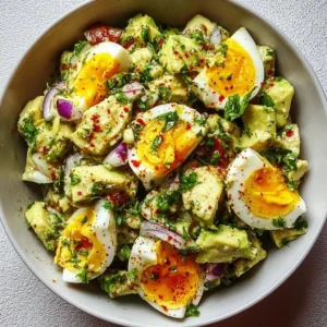 Healthy egg avocado salad with fresh ingredients for workout recovery