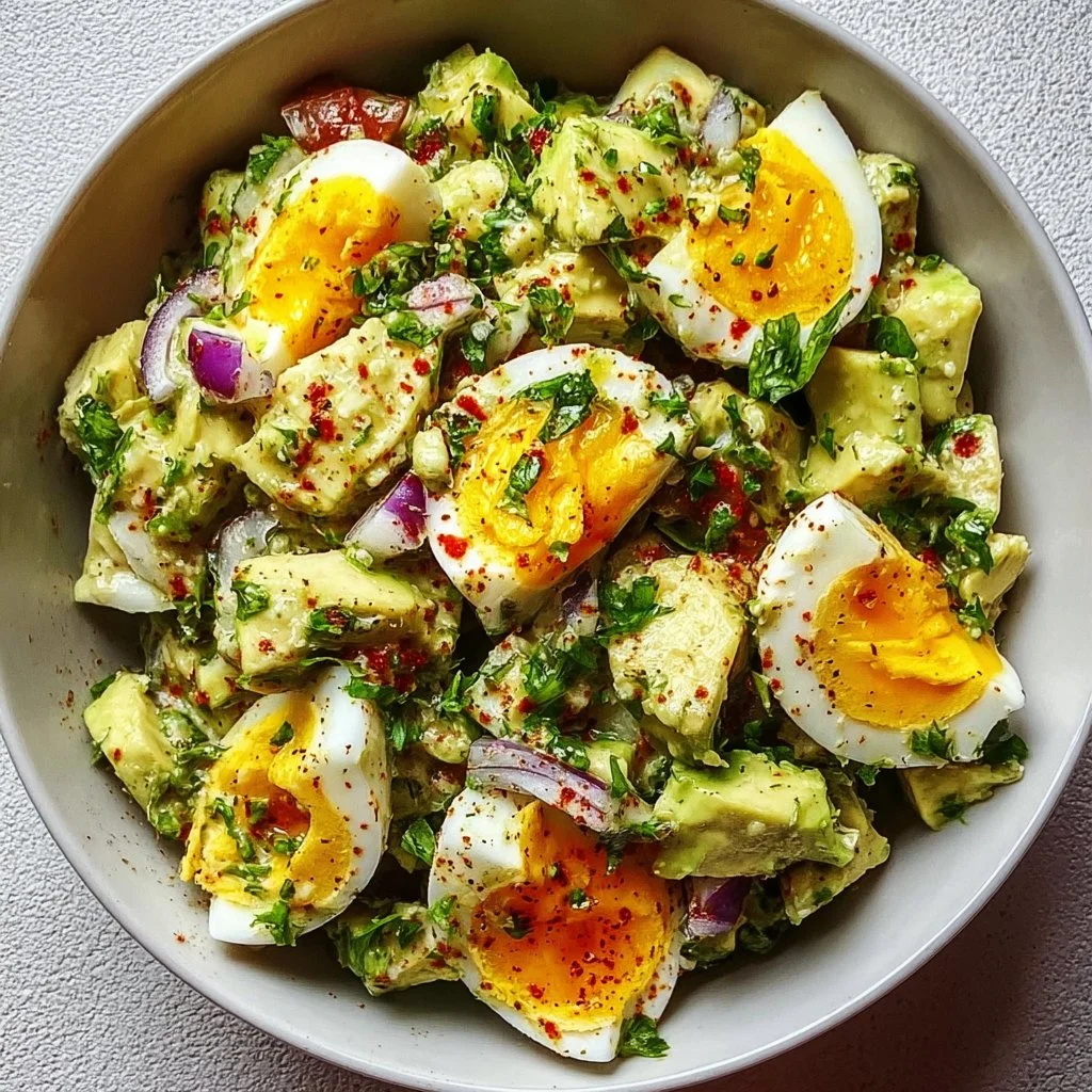 Healthy egg avocado salad with fresh ingredients for workout recovery
