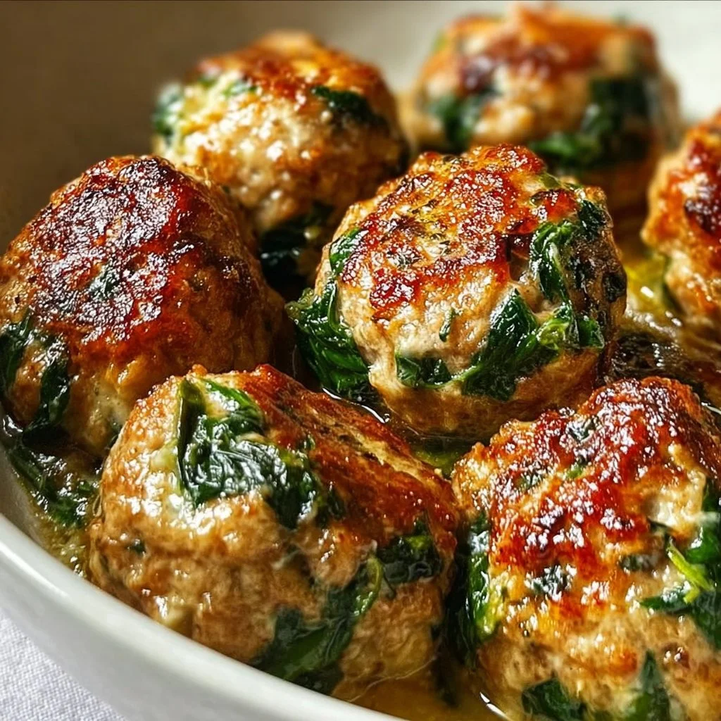 Baked Chicken Ricotta Meatballs with Spinach