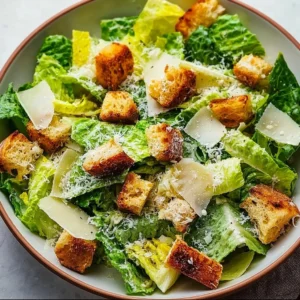 Delicious bowl of Caesar salad with romaine lettuce, croutons, and dressing