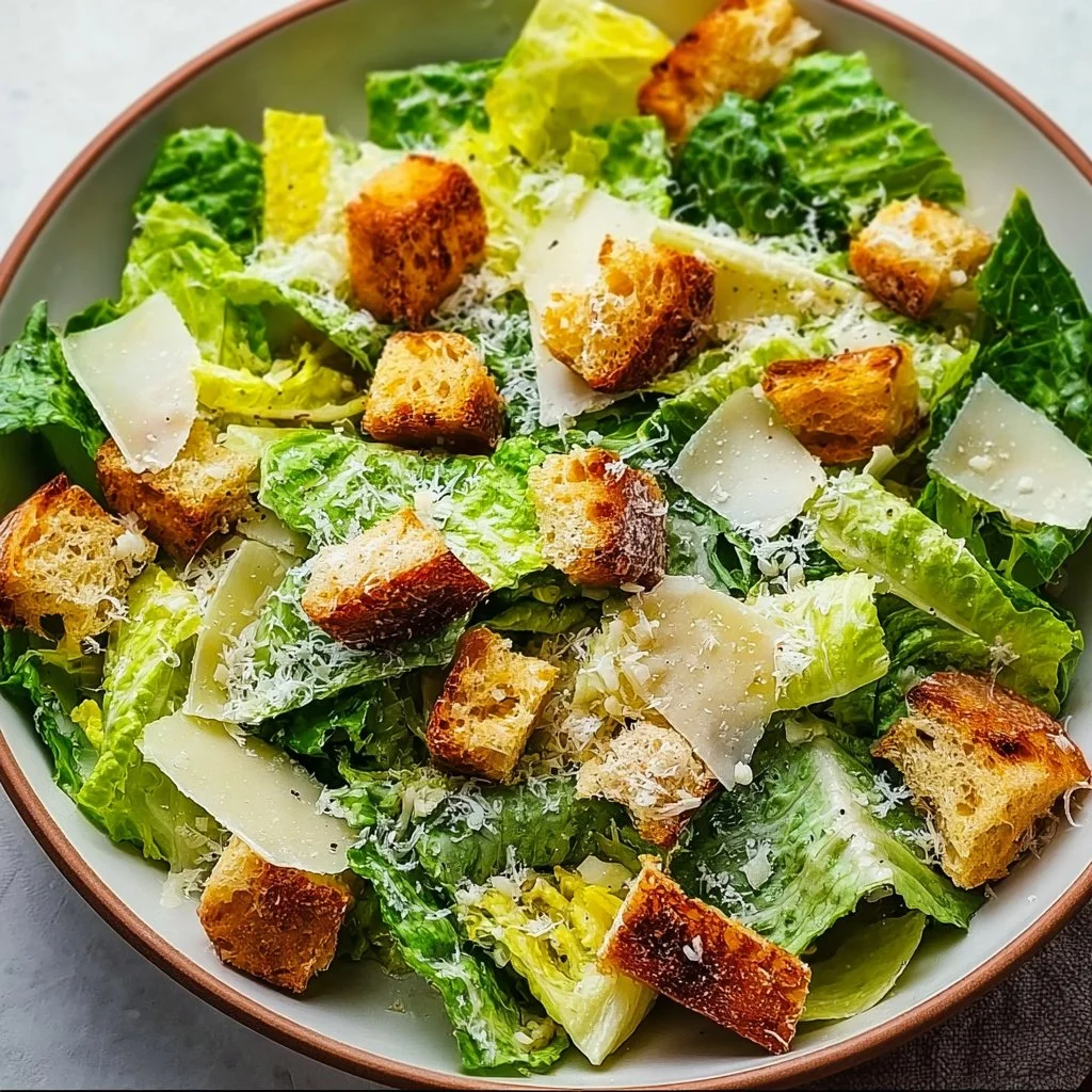 Delicious bowl of Caesar salad with romaine lettuce, croutons, and dressing