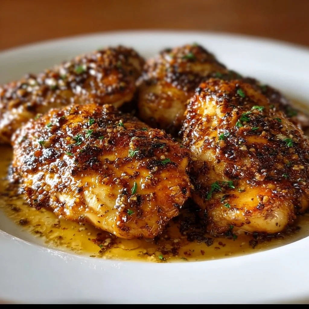 Delicious Brown Sugar Garlic Chicken served on a platter with garnish