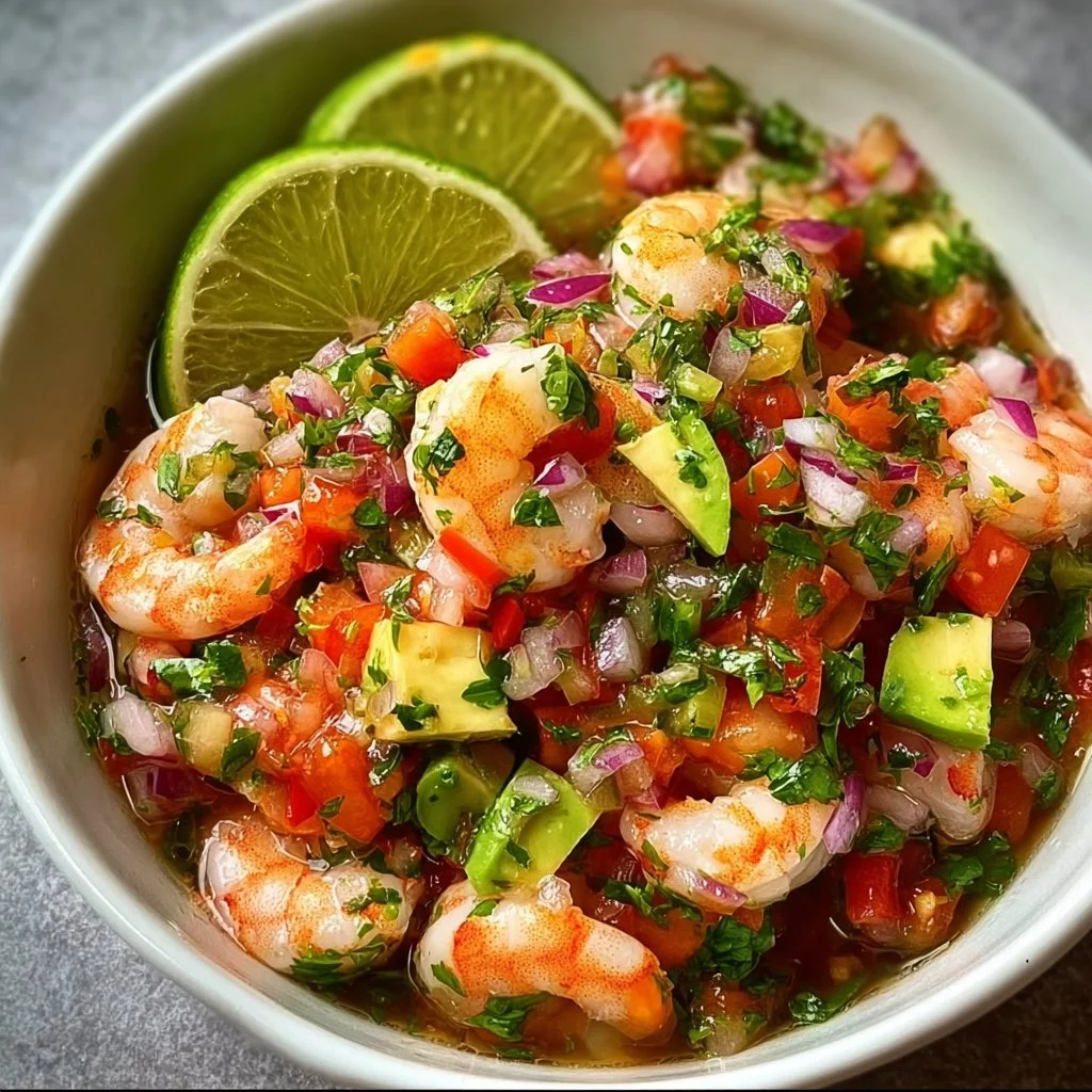 1735855500050-b33rq64b Chili Lime Shrimp Ceviche served in a bowl with fresh ingredients