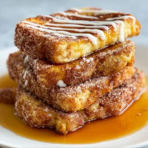 Delicious Churro French Toast topped with cinnamon sugar and syrup