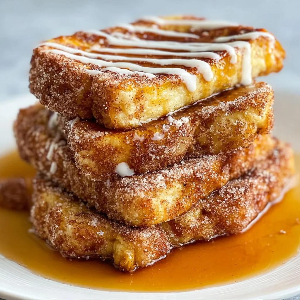 Delicious Churro French Toast topped with cinnamon sugar and syrup