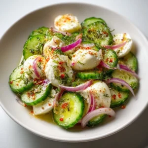 Cucumber Mozzarella Salad with fresh ingredients and vibrant colors
