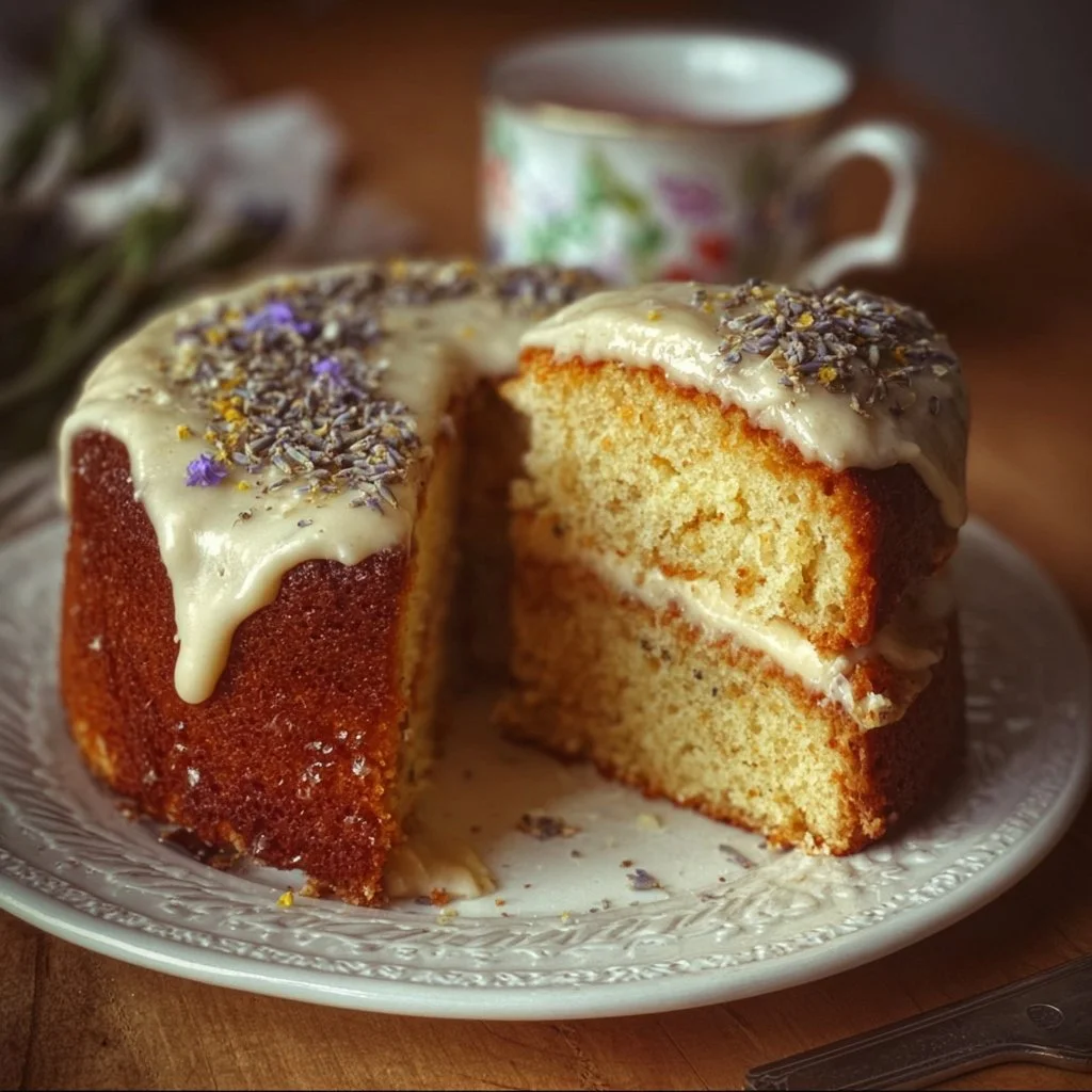 Earl Grey Vanilla Layer Cake with tea-infused frosting and elegant presentation.
