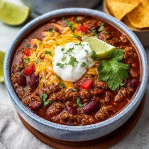 Bowl of easy chili recipe with beans and spices