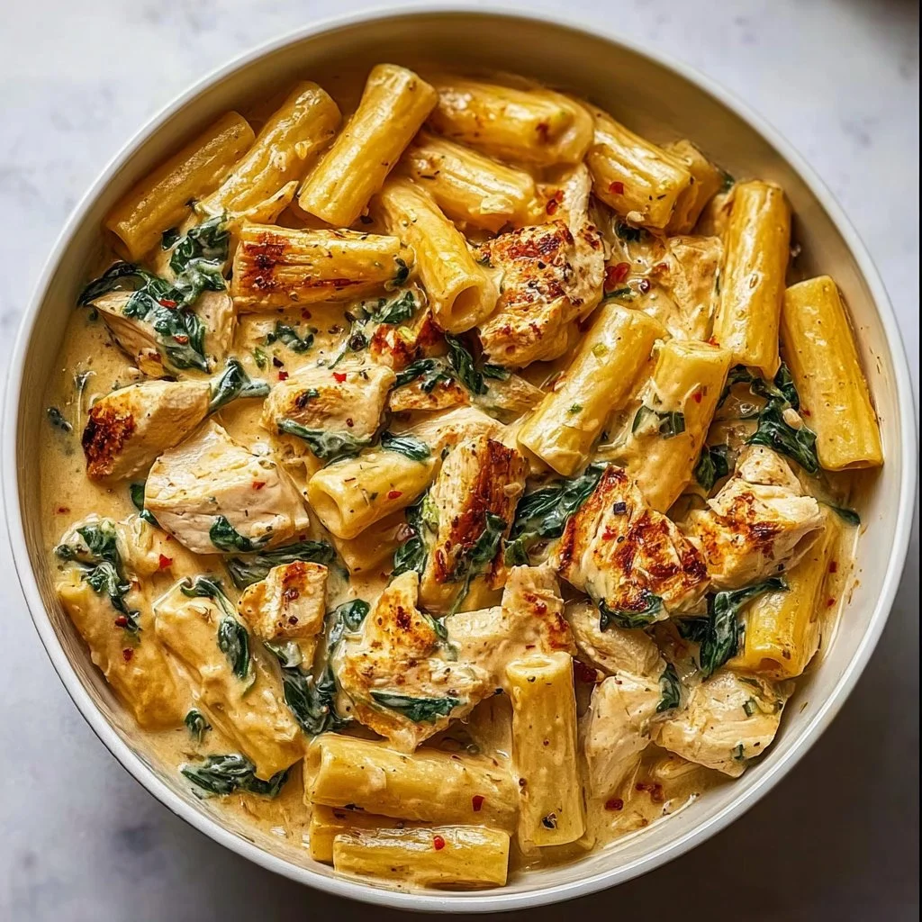 Delicious Easy Creamy Tuscan Chicken Pasta served with fresh herbs
