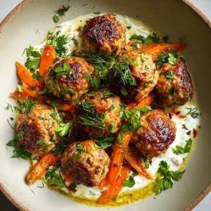 Freeform chicken meatballs served with carrots and yogurt sauce