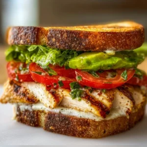 Garlic butter grilled chicken sandwich with lettuce and tomato