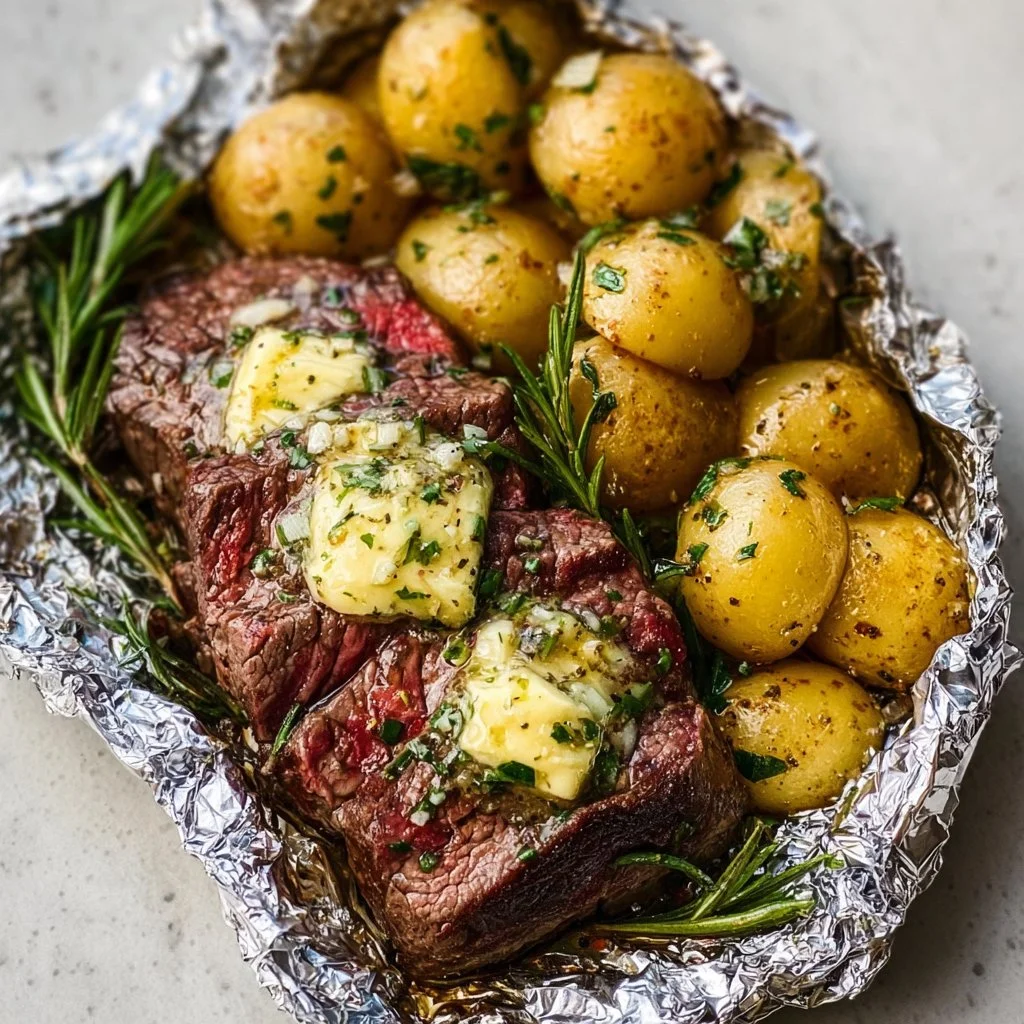 Garlic Butter Steak and Potato Foil Packets