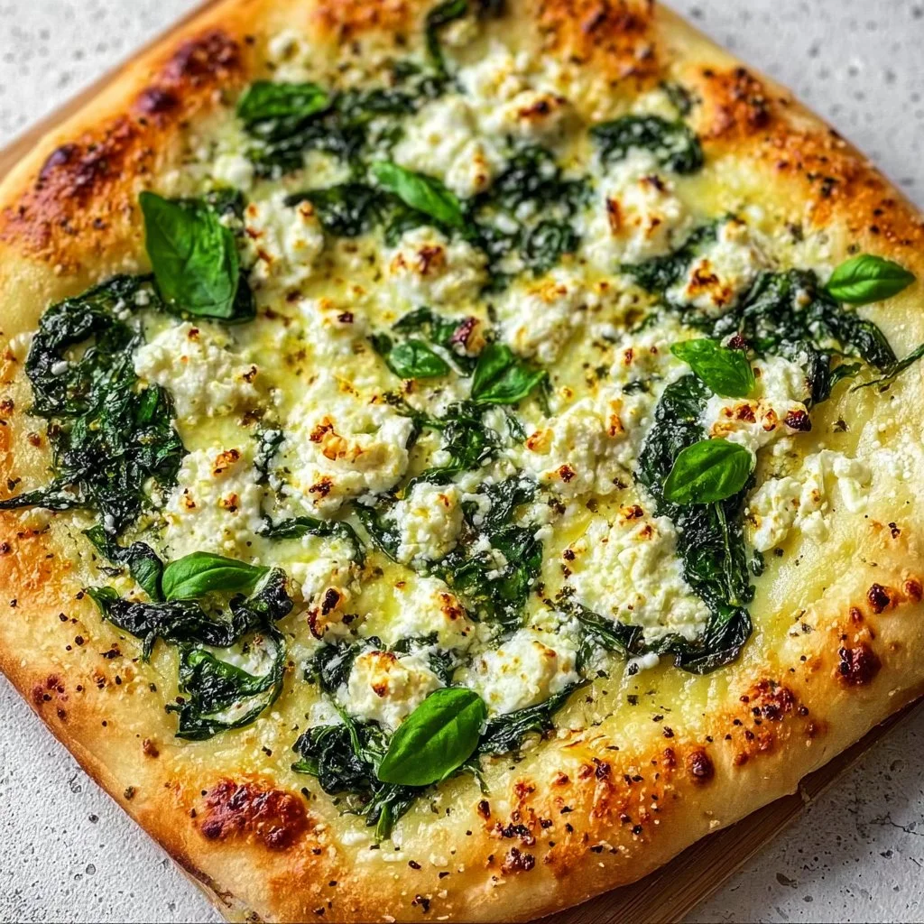 1735855500050-b33rq64b Greek roasted garlic spinach white pizza topped with fresh ingredients