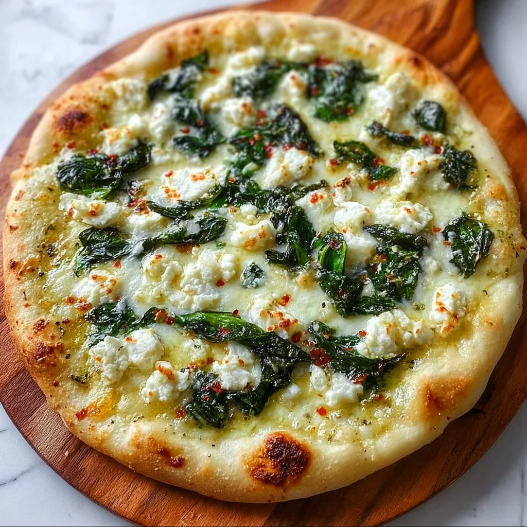 Greek Roasted Garlic Spinach White Pizza