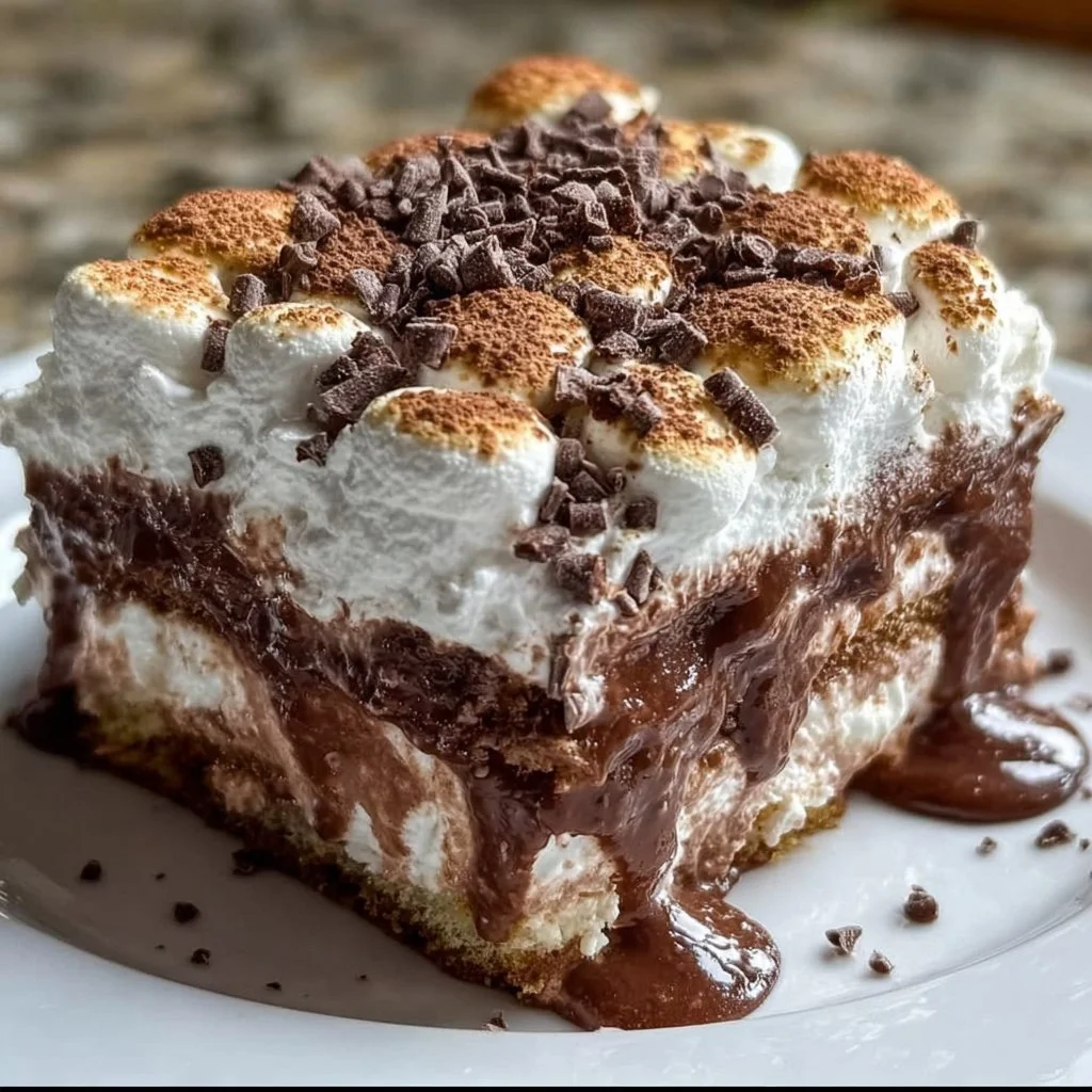 Delicious hot chocolate lasagna dessert with layers of chocolate and cream