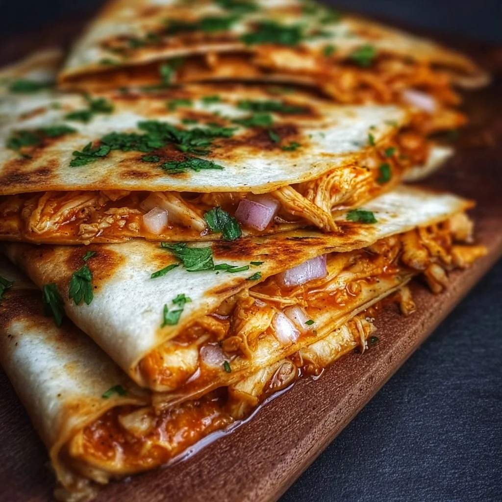 Delicious Hot Honey BBQ Chicken Quesadillas topped with cheese and drizzled with hot honey