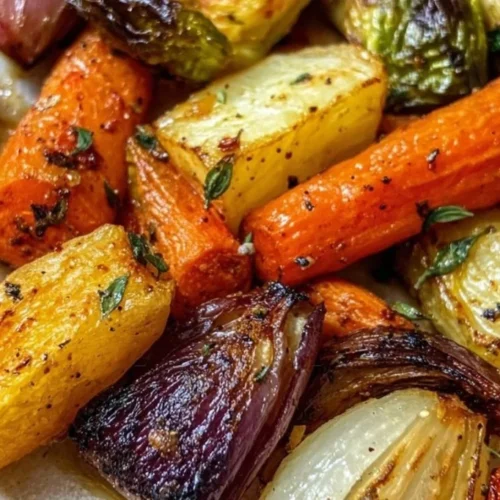 A colorful assortment of perfectly roasted vegetables on a baking tray