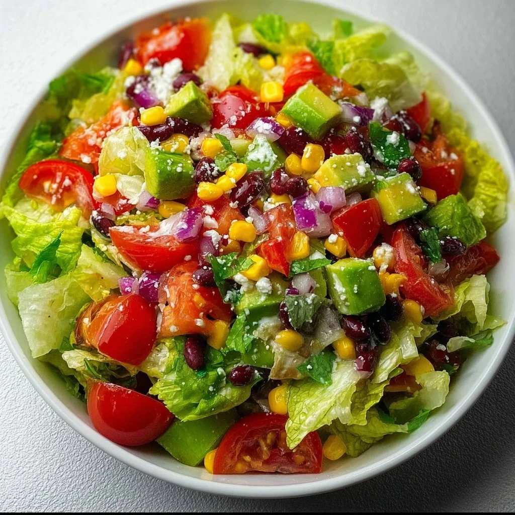 A colorful Mexican Chopped Salad with fresh vegetables and lime dressing.