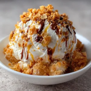 Delicious No-Fry Fried Ice Cream served in a bowl with colorful toppings