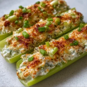 Delicious stuffed celery filled with cream cheese and herbs