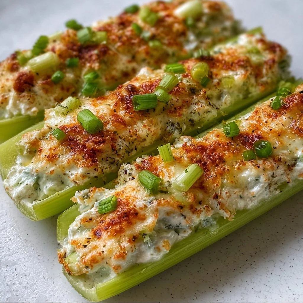 Delicious stuffed celery filled with cream cheese and herbs