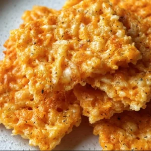 A plate of homemade Rice Krispie Cheddar Crackers, crunchy and savory snack.