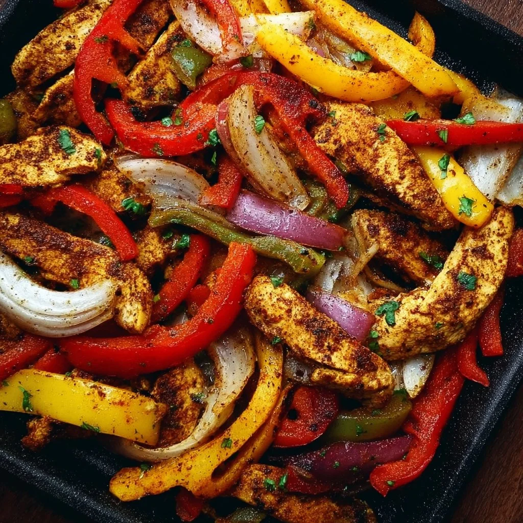 Sheet Pan Chicken Fajitas with vibrant peppers and onions ready to serve