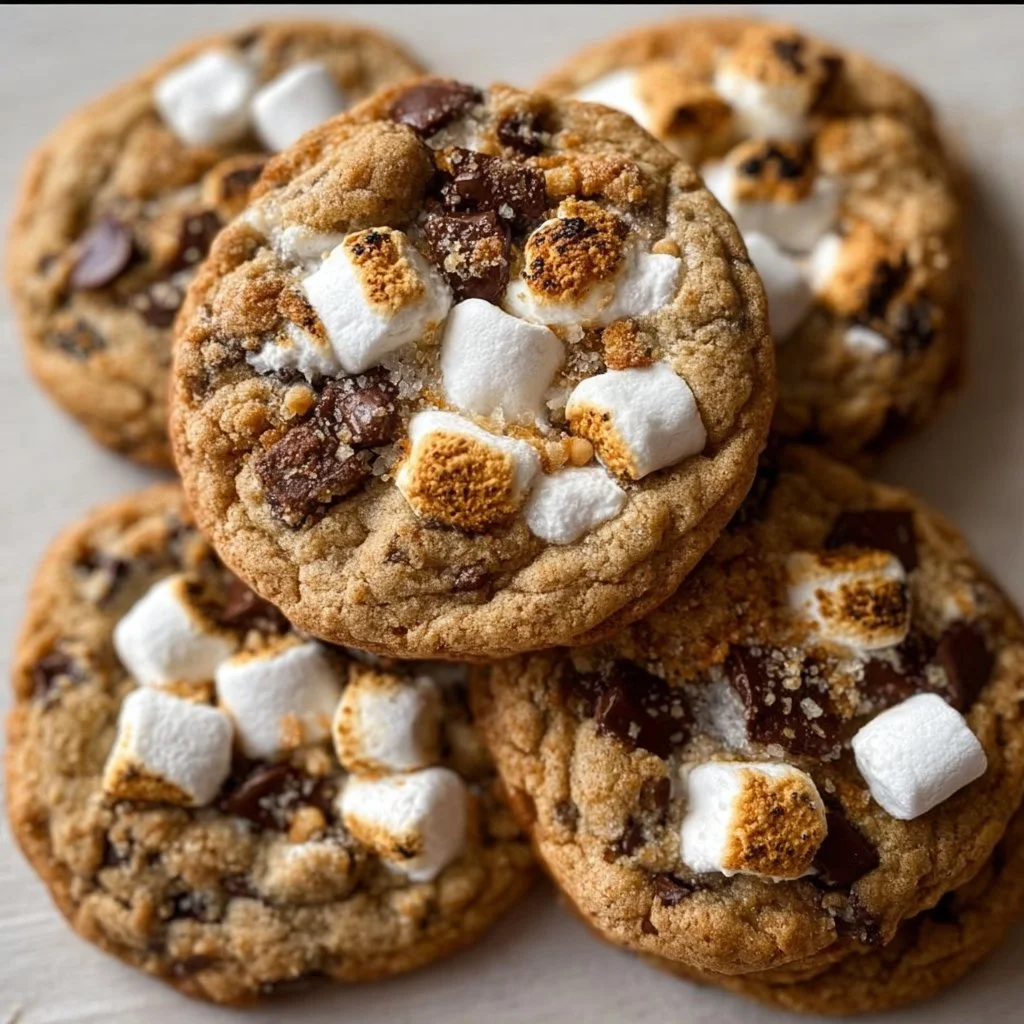 Delicious sourdough s'mores cookies with marshmallows and brown butter