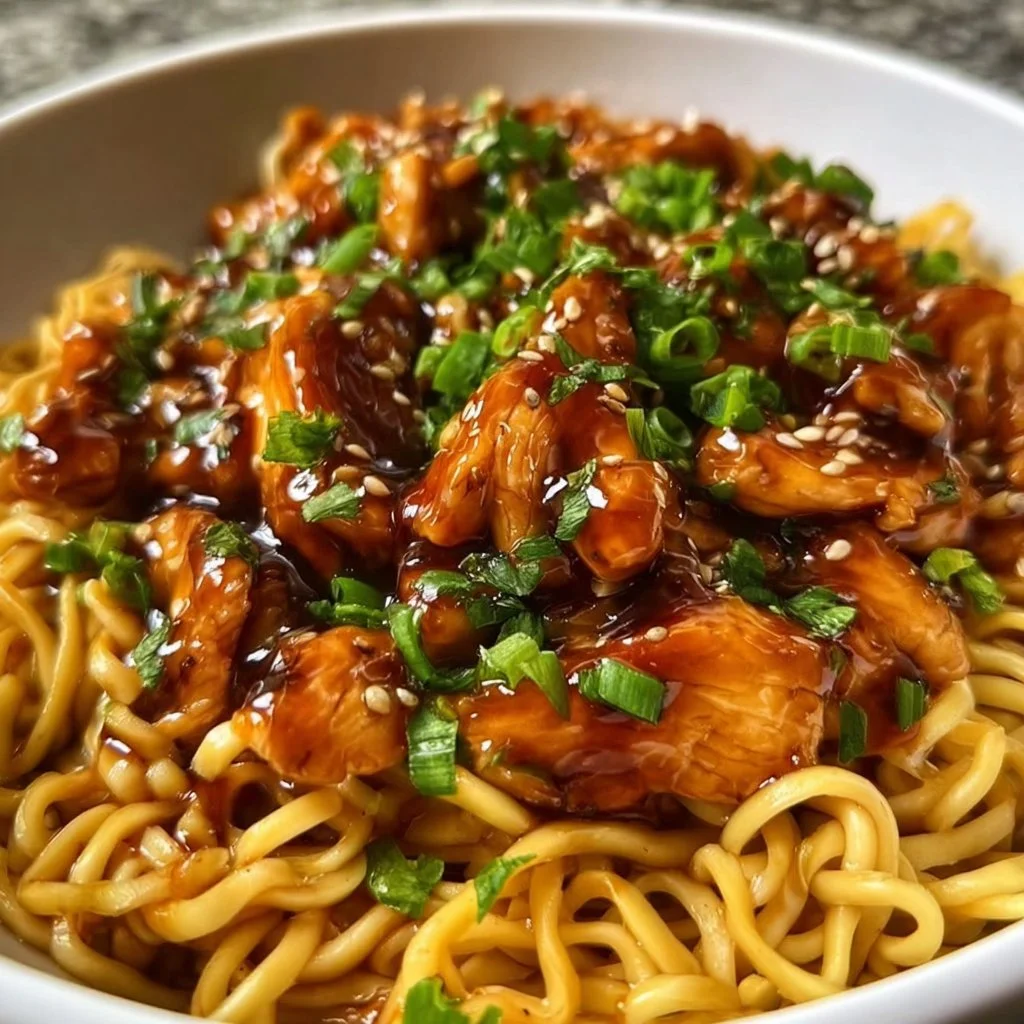 Sticky Garlic Chicken with Noodles
