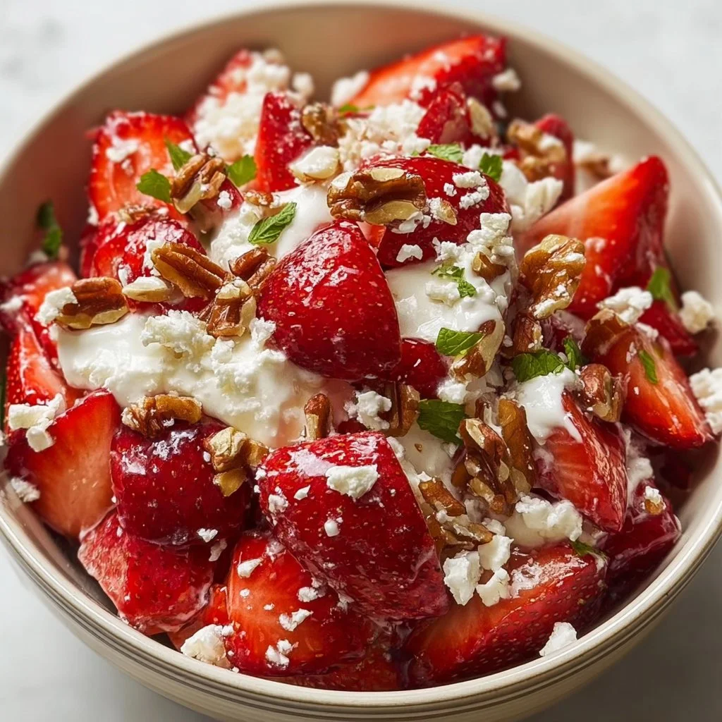 Delicious Strawberry Crackle Salad with fresh strawberries and a crunchy topping.