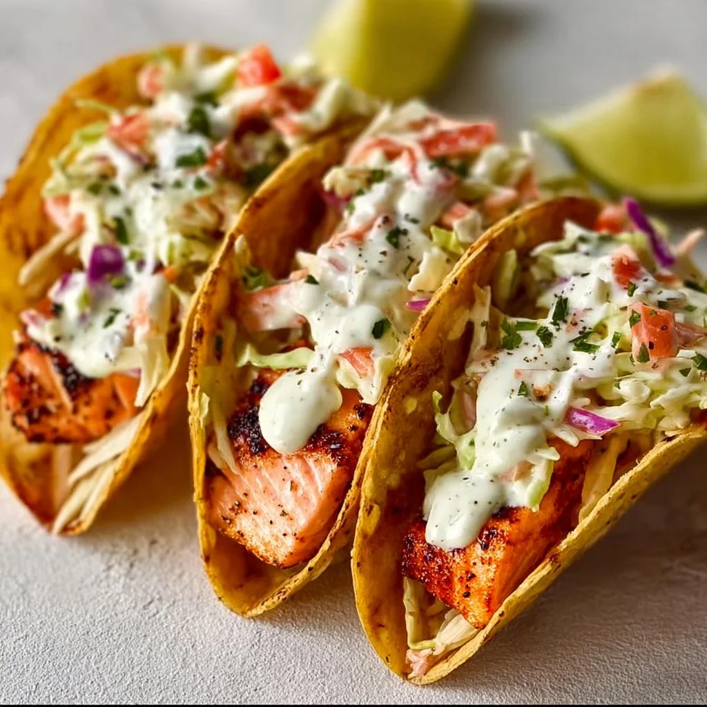 Air Fryer Salmon Tacos with Slaw