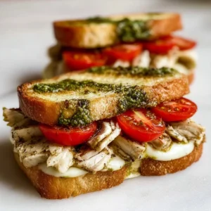 Delicious Chicken Pesto Caprese Sandwich with mozzarella and basil