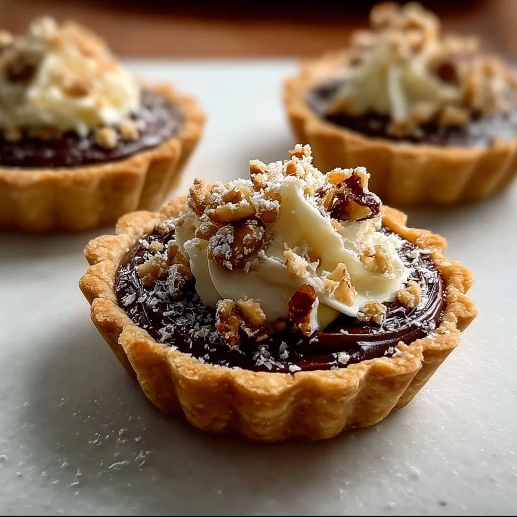 1735855500050-b33rq64b Chocolate praline mini pies with rich chocolate topping and crunchy crust