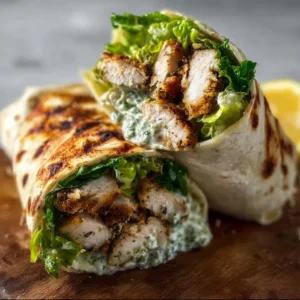 Crispy grilled lemon herb chicken Caesar wraps with fresh ingredients