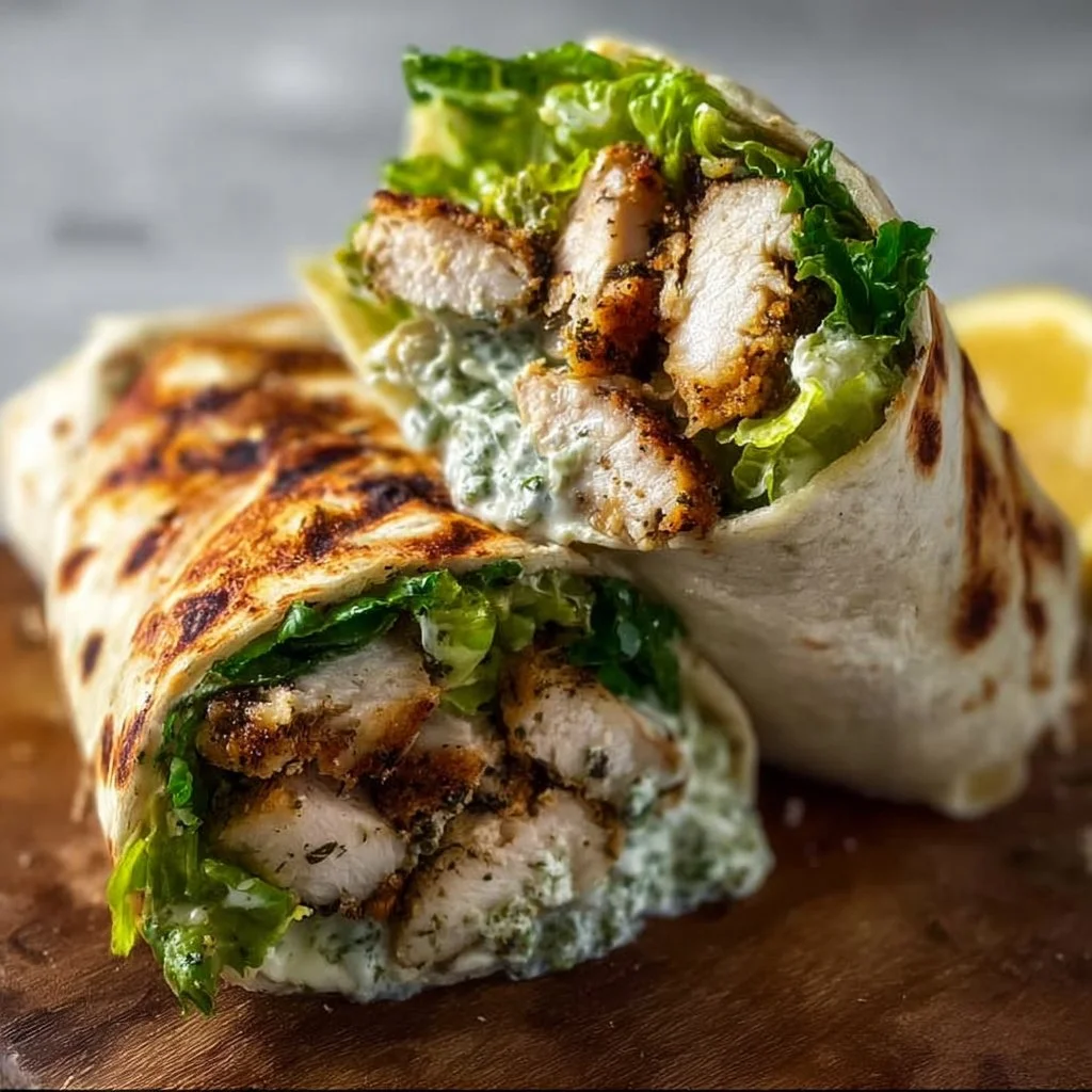 Crispy grilled lemon herb chicken Caesar wraps with fresh ingredients