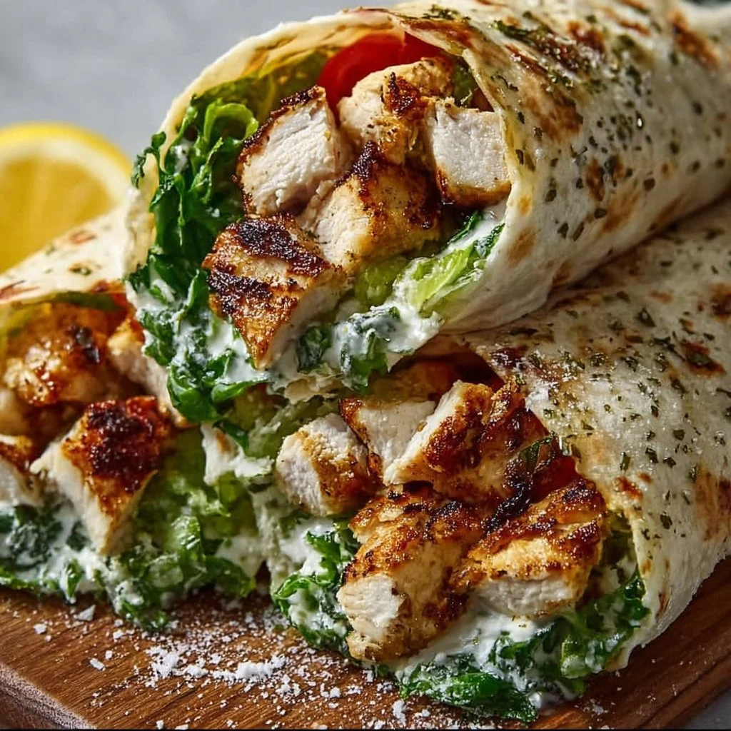 Crispy Grilled Lemon Herb Chicken Caesar Wraps