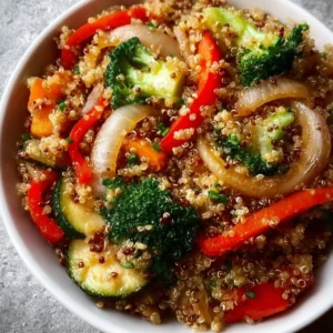 Colorful quinoa stir-fry with fresh veggies in a bowl
