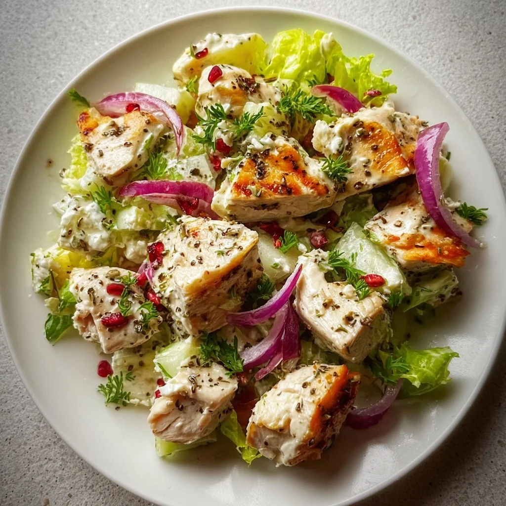 High protein pepperoncini chicken salad with fresh ingredients