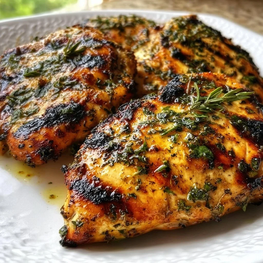 Delicious Key West grilled chicken served with fresh vegetables and herbs.