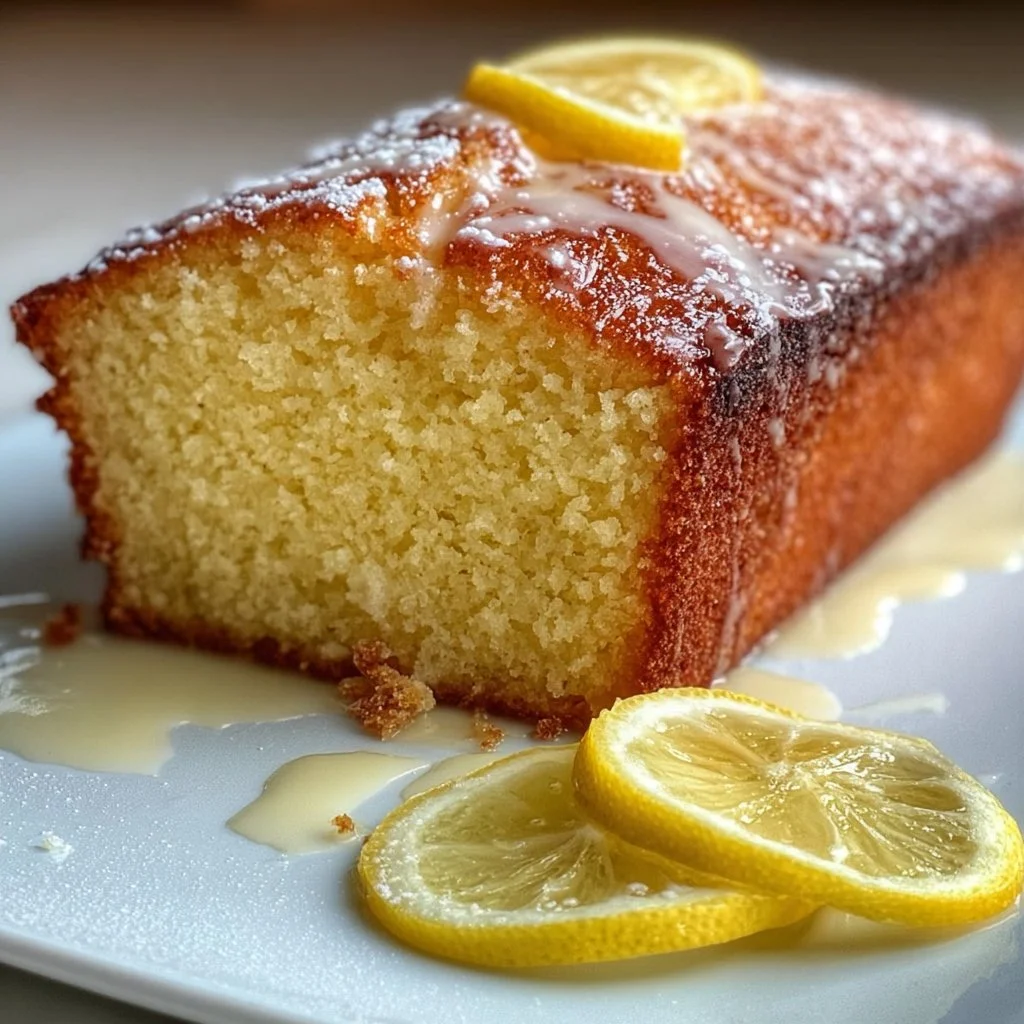 Delicious homemade lemon yogurt cake topped with fresh lemons and yogurt.