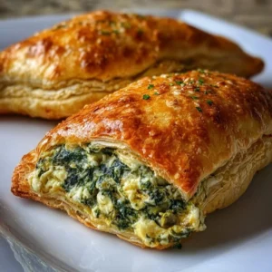 Mediterranean spinach stuffed pastry fresh from the oven, golden and flaky.