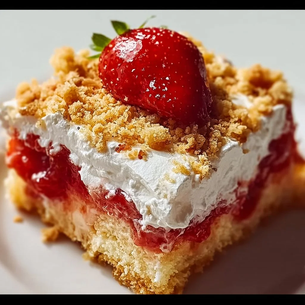 Strawberry Crunch Poke Cake